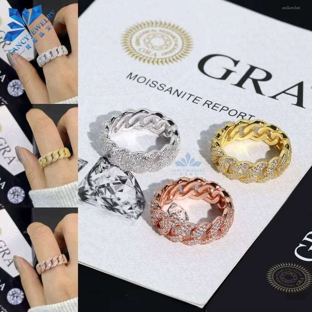 Wholesale 2025 New Unisex 7Mm Full Moissanite Iced Cuban Ring 18Mm Sier Men Weddings Parties Customizable Fashion Party Gift