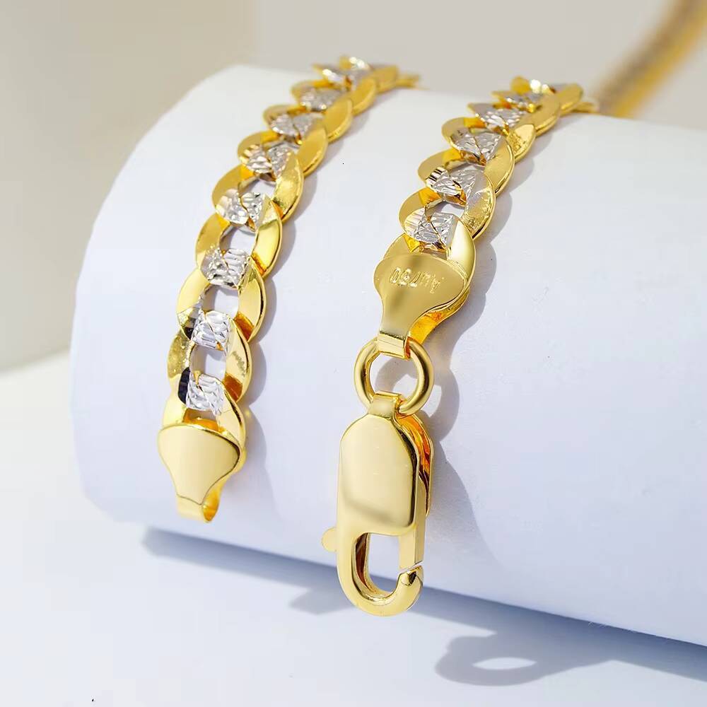 Customized Fine Solid 18k Gold Au750 Cuban Chain Necklace Hiphop TwoColor Clavicle Link Chains Jewelry Necklaces