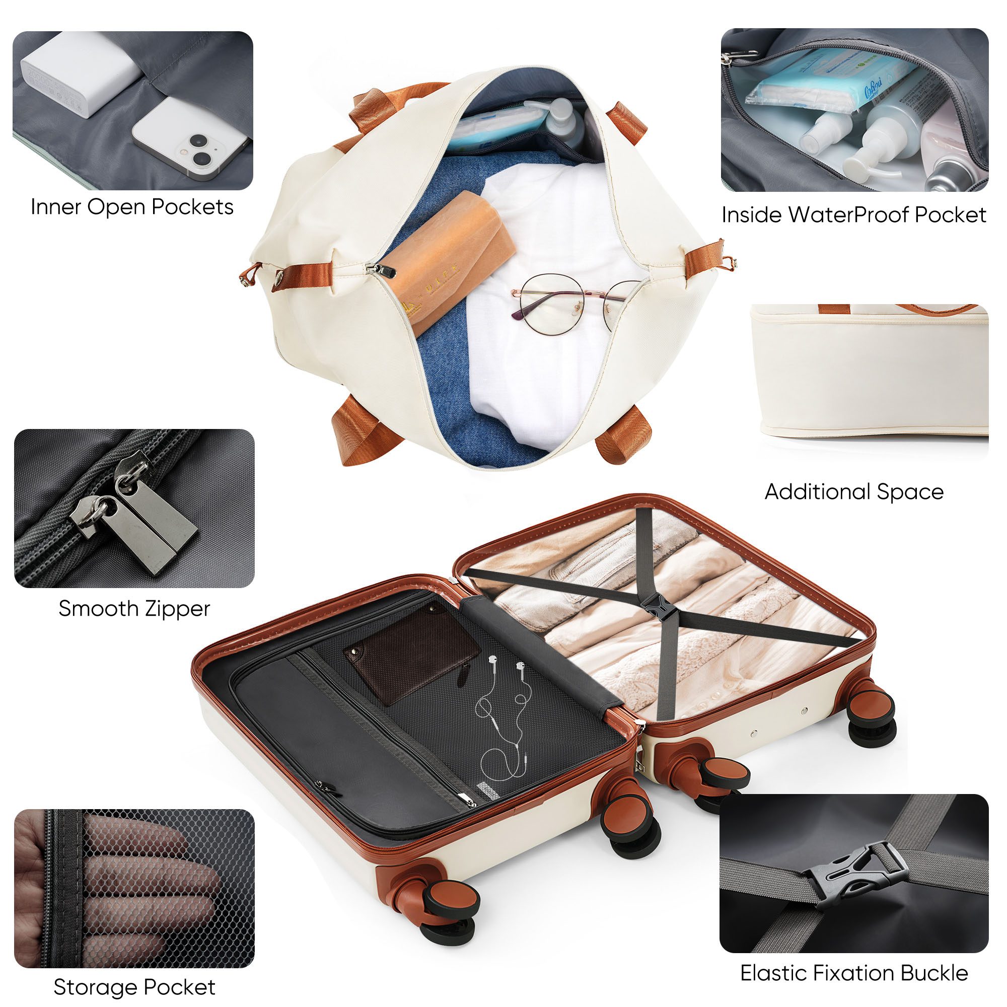 Front Opening 20-Inch Carry-On Luggage with Expandable Travel Bag Set, ABS Hard Shell Two-piece suitcase set with USB Port , Cup Holder, TSA lock