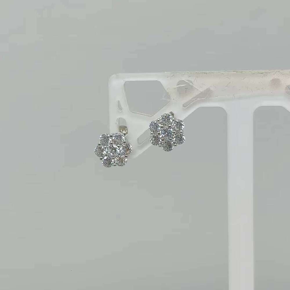 Cluster Flower S D Color VVS Men Women Hip Hop Jewelry Sterling Sier Moissanite Stud Earrings