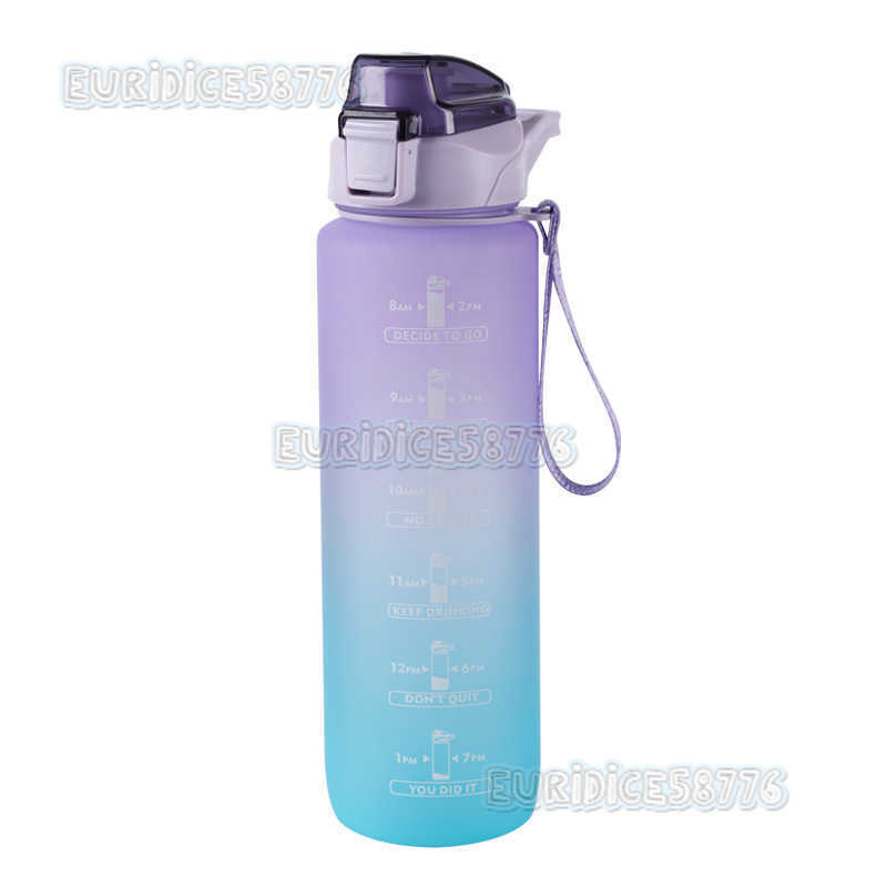 Gradient Color Water Bottle Frosted Space Cup Portable Rope Suction Mouth Water Cup 1000ml Gym Sports Water Bottle H250911