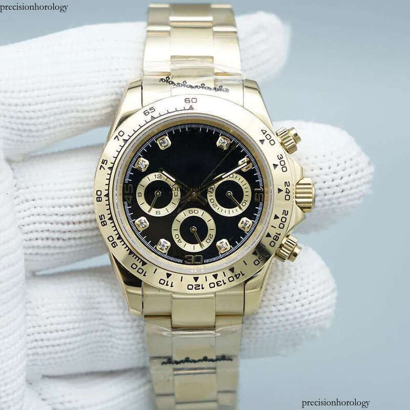 Steel Quality Watch Subdials Working 40mm Automatic Nical Movement Sapphire Glass Mens Ceramic Bezel Watches Cosmograph Black Dia Dial Yellow Gold