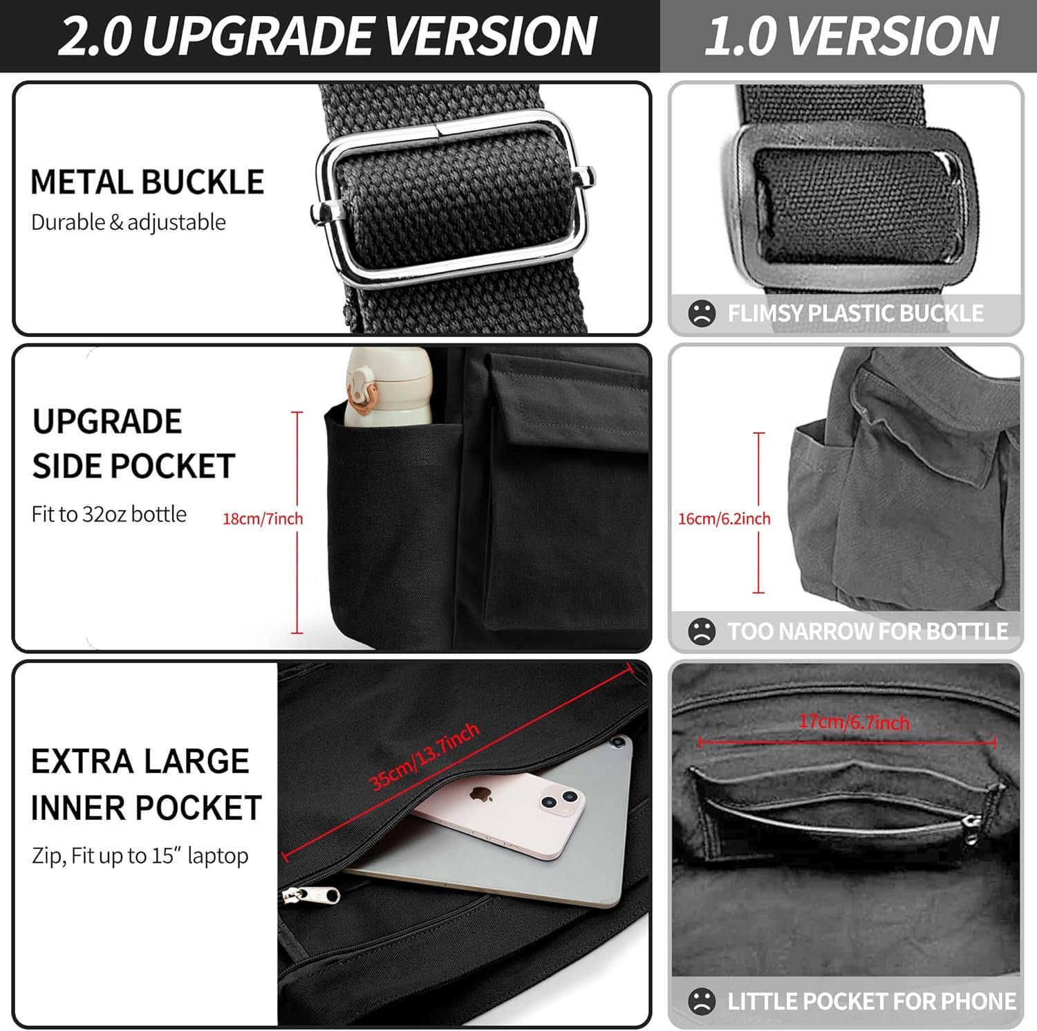 Canvas Tote Bag Messenger Bag Large Crossbody Bag for Women or Men Casual Canvas Shoulder Bag for College Work DailyW250911