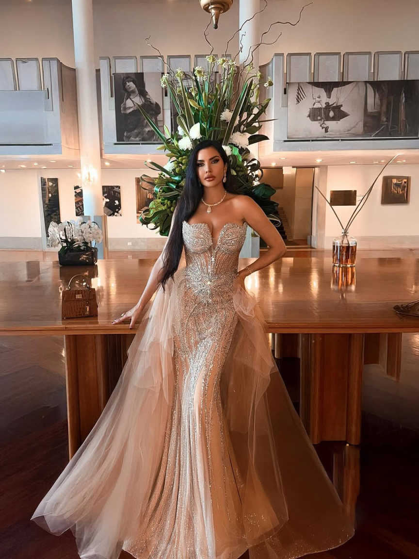 Embellished Prom Dress Intricate Exquisite Stunning Beaded Crystal Luxury Evening Gown With Detachable Train Elegant Back Dress