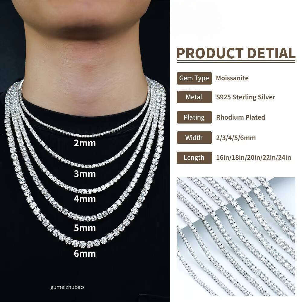 Custom Gra Jewelry Sterling Sier Vvs Tennis Ice Out Lab Grown Dia Mossanite Moissanite Necklace Chain for Women Men