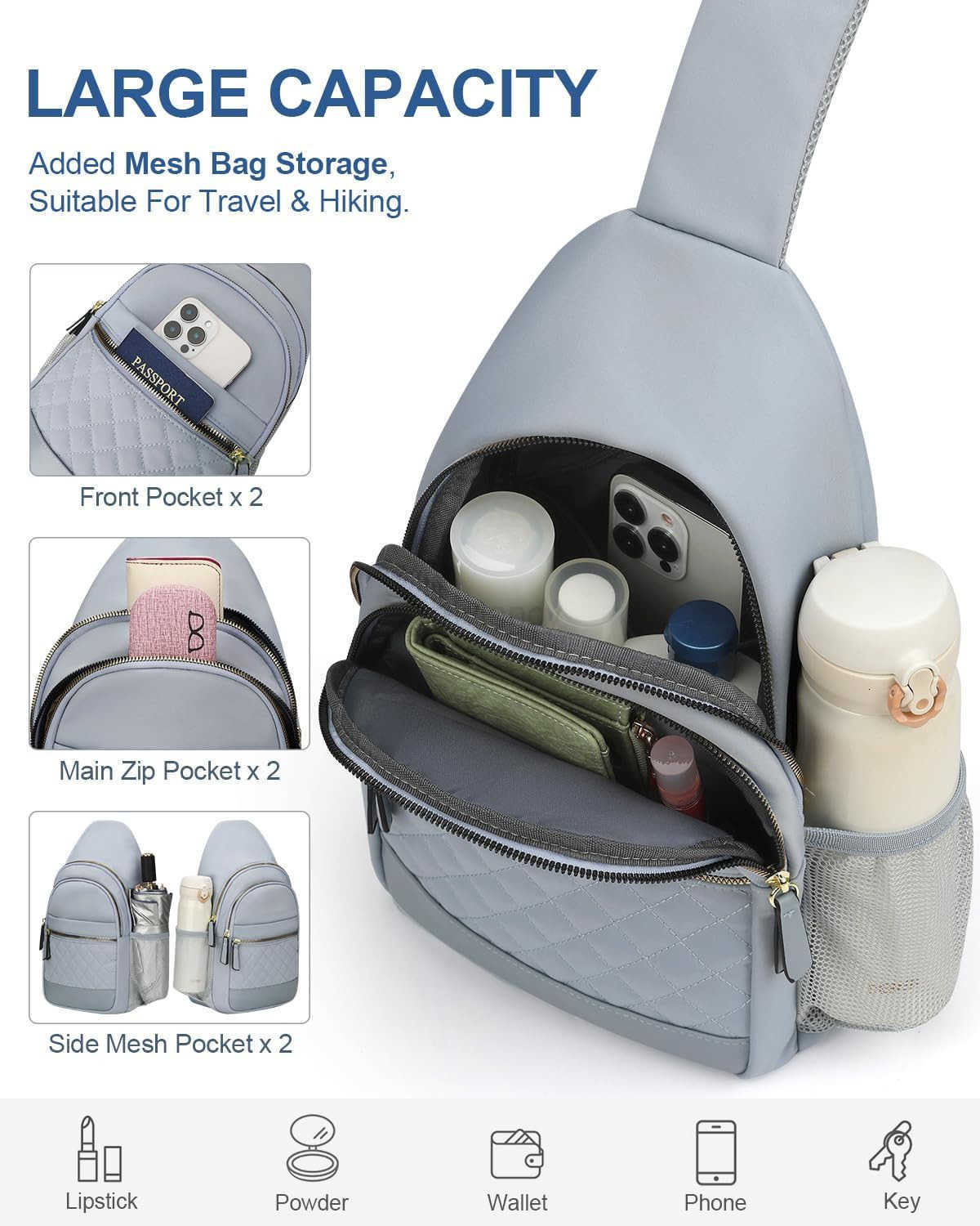 Sling Bag for Women Men Waterproof Crossbody Bags for Women Trendy Casual Fanny Pack with Convertible Shoulder Strap Chest Bag for Travel HikingBlack 