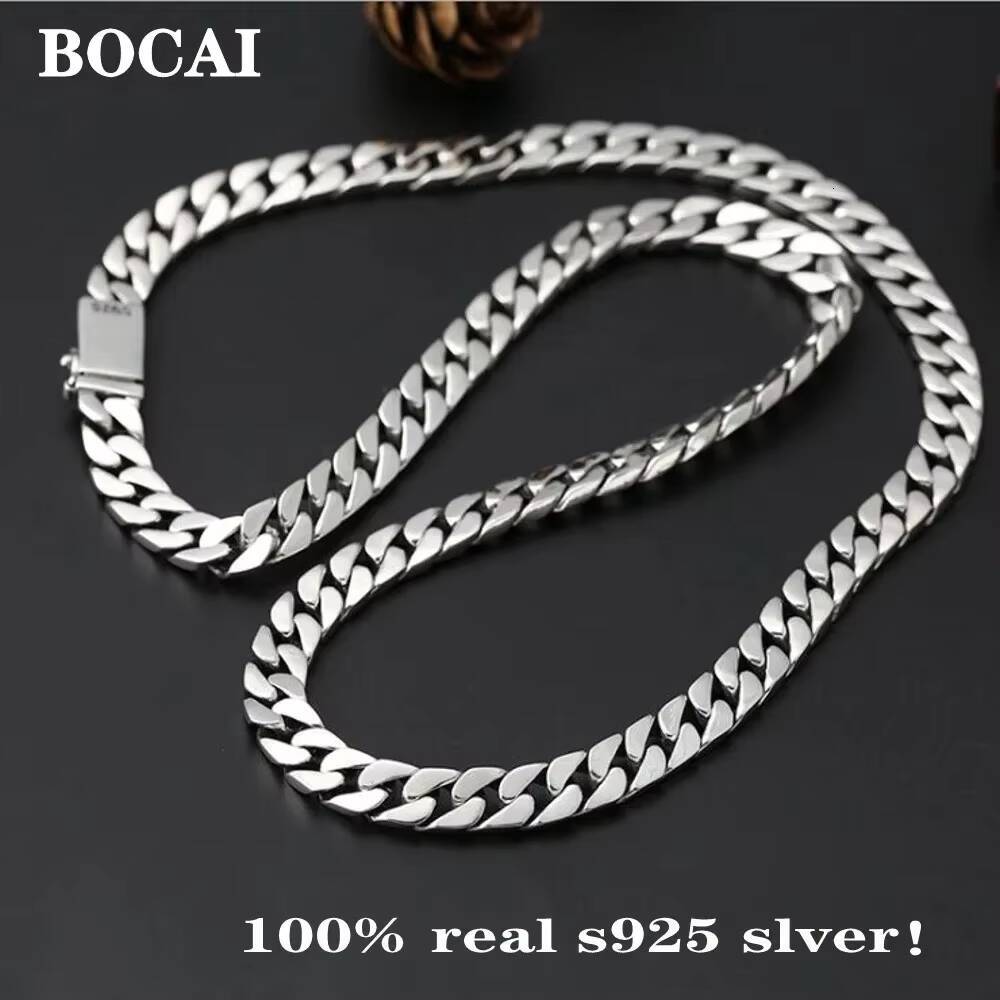 100 Real Solid S925 Silver Jewelry Cuban Chain Link Chain Necklace Men Popular Simple Trend Gold Tanks Whip Sweater Wholesale