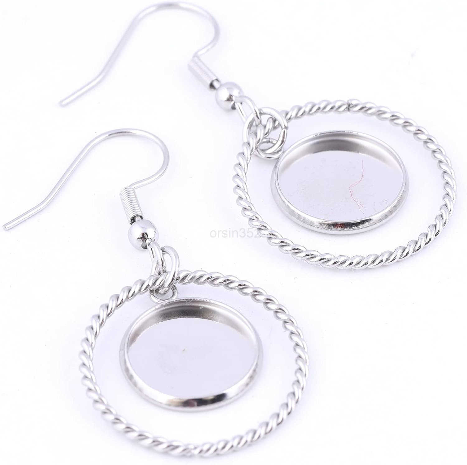 20pcs 12mm Cabochon Earring Setting Tray Blanks with Hoop Charms DIY Bezels for Earrings Making SuppliesW250911