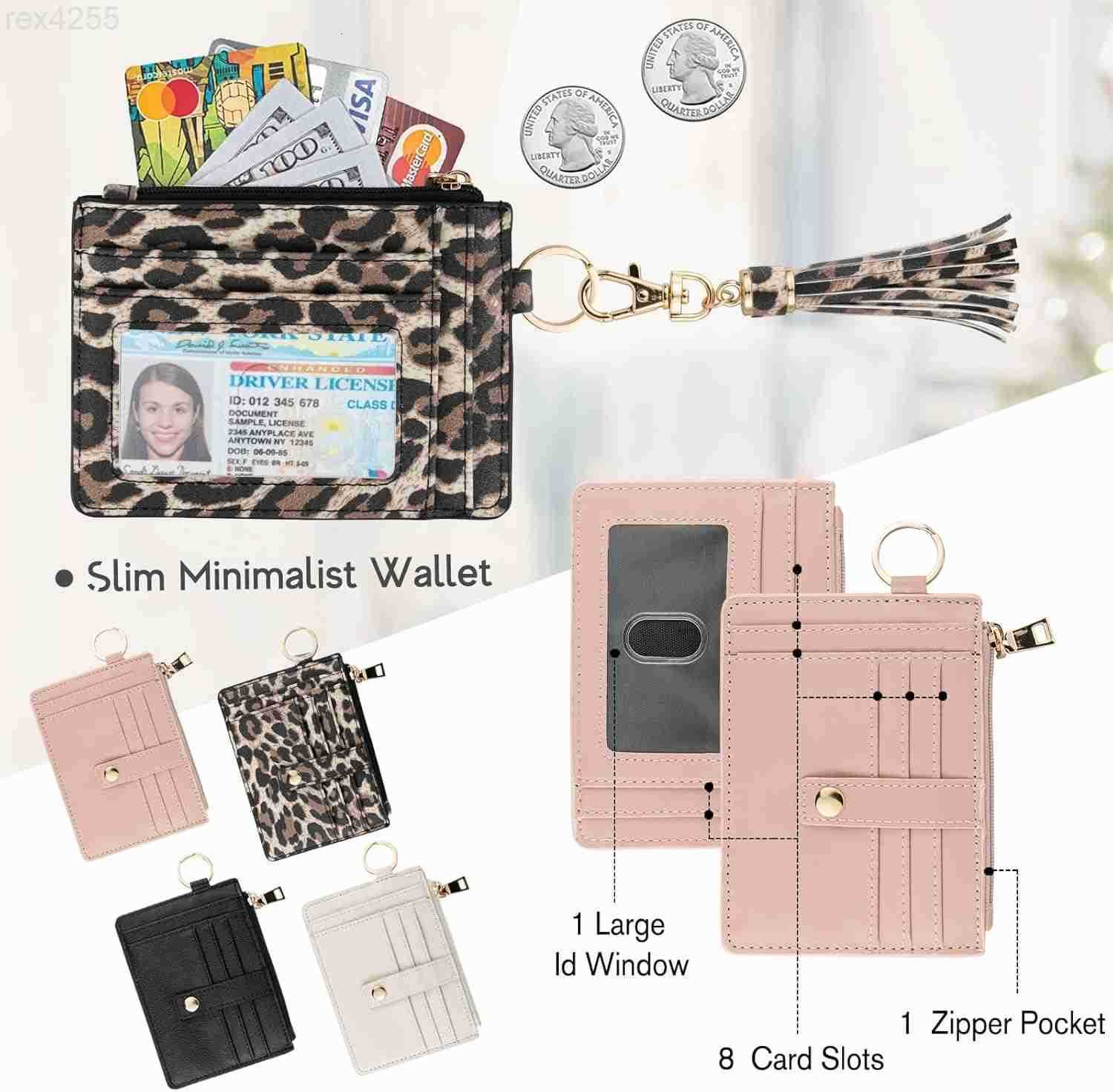 Small Wristlet Wallets for Women RFID Credit Card Holder Wallet Keychain Wristlet Wallet Credit Card Wallets for Women LeopardW250911