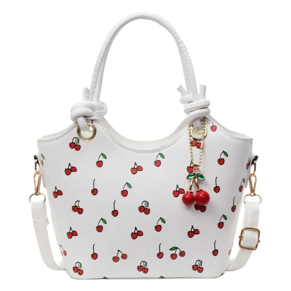 PU Leather Bucket Cherry Printed Crossbody Bag for Women Trendy Tophandle Bag Stylish Small Tote Handbag with Adjustable Strap Z250911