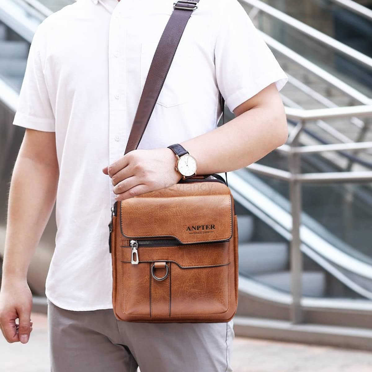 Messenger Bag for Men Crossbody Shoulder Purse Small Vintage PU Leather Satchel Pouch Side Crossover HandbagW250911