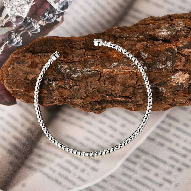 Sterling Sier Hand Chain Jewelry Gift Exquisite Adjustable Cuff Bangle Bead Moissanite Bracelet for Women Girls