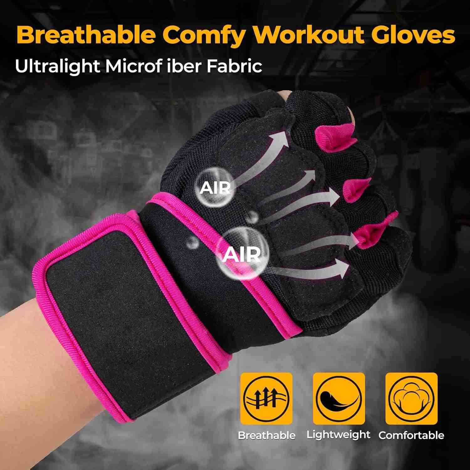 Workout Gloves for Men and Women Gym Weight Lifting Padded Gloves with Wrist Wrap Support Full Palm Protection Silicone Grip Cross Training Fitness Pu