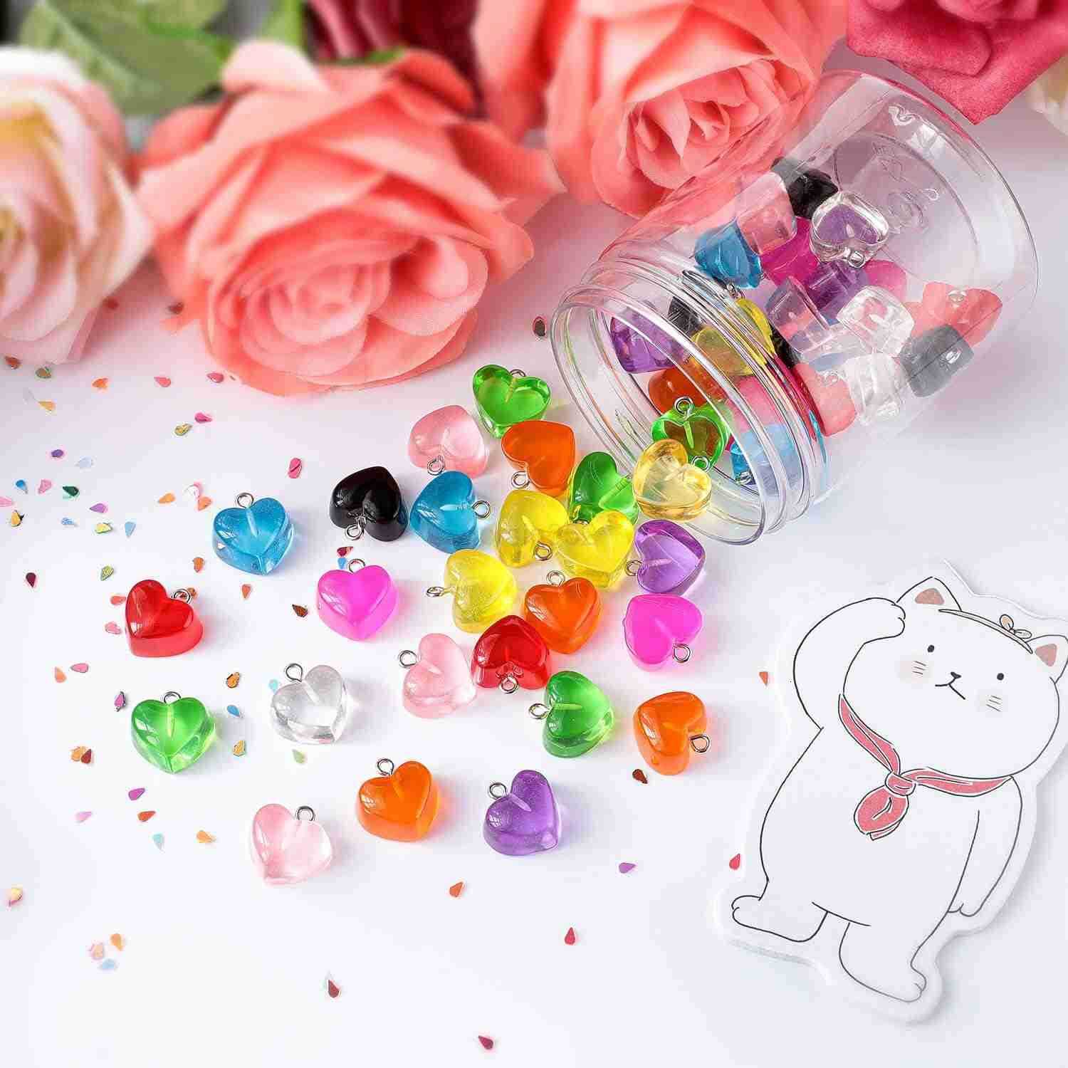Heart Charms Pendant Colorful Love Heart Candy Charm Keychains Necklace Earring Pendant for DIY Jewelry Crafts SuppliesW250911