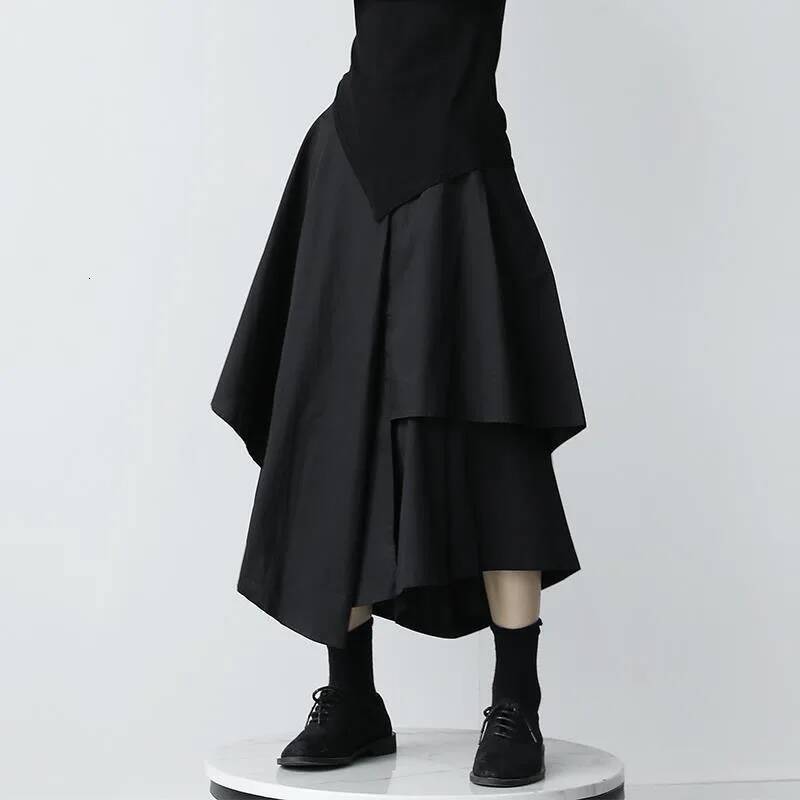 Gothic Irregular Pants High Waist White Black Long Female Pleated Skirts Culottes Women Clothes dongdumaoyi