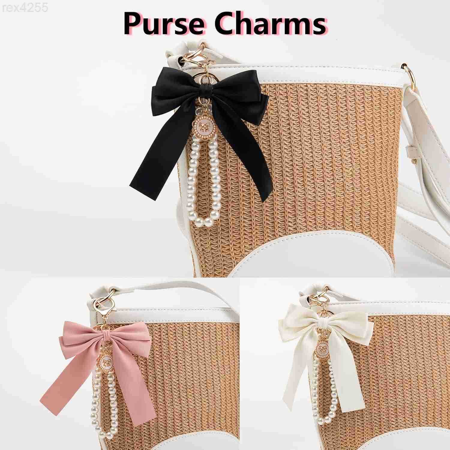 2pcs Bow Keychain Cute Keychain Wristlet Keychain Ribbon Keychain Pearl Bag Charm for Purse Handbags BackpackW250911