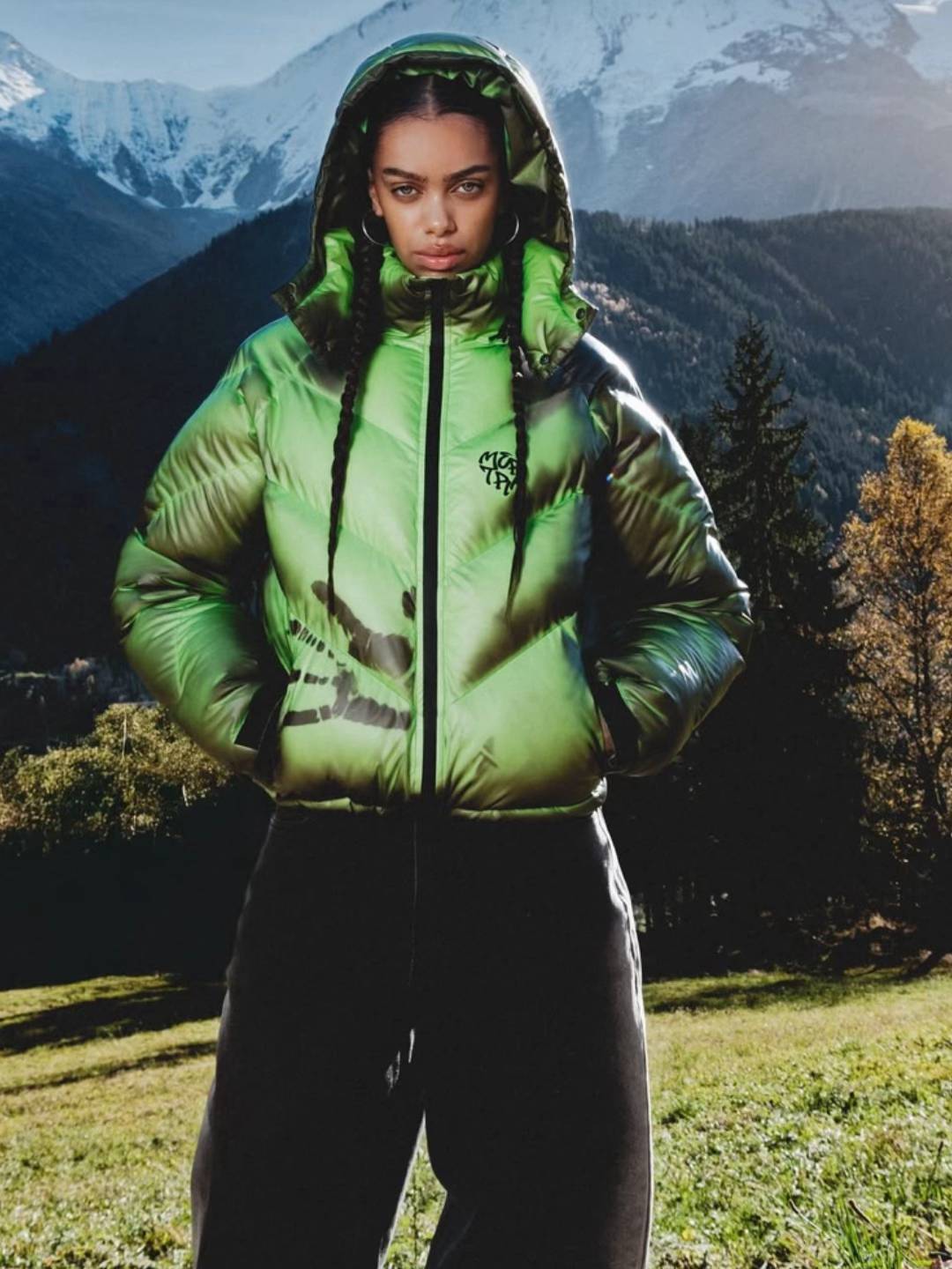 Men's Down Jacket Mertra Thermal Sensing Cotton Jacket - Green Thickened Patchwork Embroidered Warm Puffer Coat windproof and waterproof Unisex L