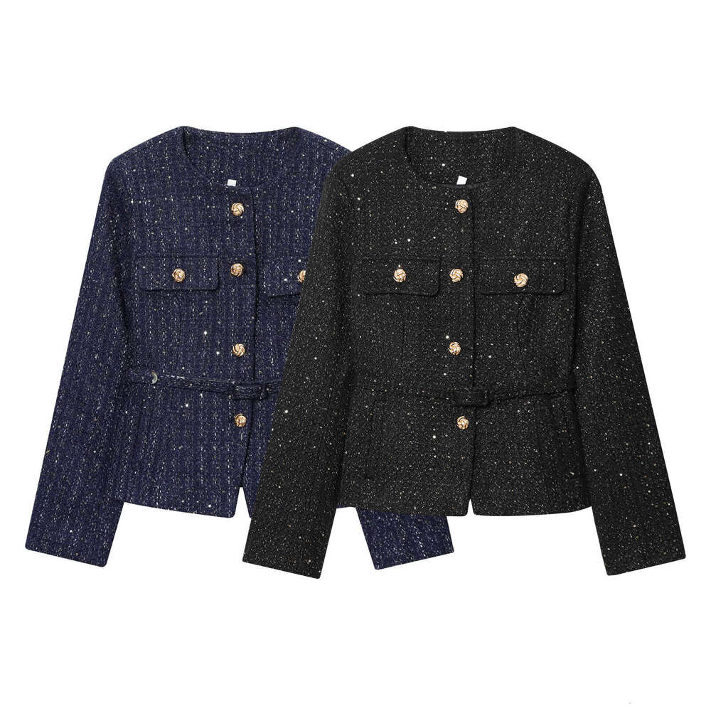 DHEssentials Fashionable and Elegant French Little Chanel Style Socialite High-end Coarse Wool Sequin Jacket