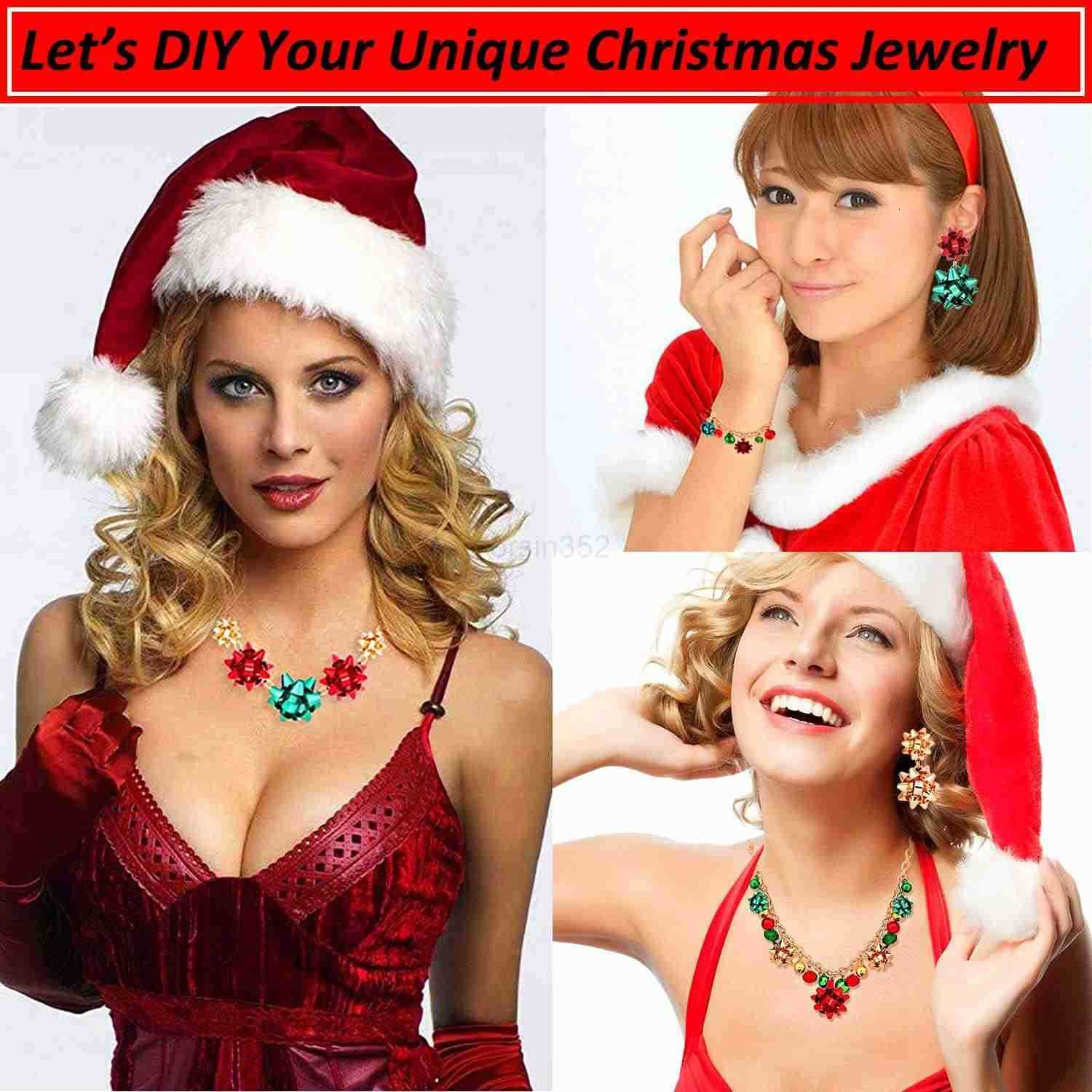 25PCS Christmas Charms for Jewelry Making Red Green Xmas Bow Charm Pendants for DIY Earring Necklaces Holiday Clothes Sewing Bag Decoration SupplyW250