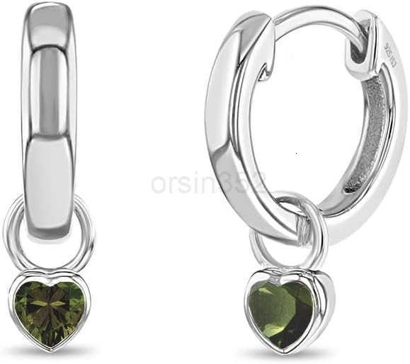925 Sterling Silver Petite Simulated Birthstone Heart Charm Hoop Earrings For Girls 12mm Cubic Zirconia Earrings For Girls Beautiful Simulated Birthst