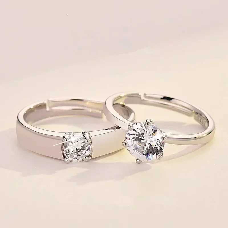 Moissanite Zircon Engagement Ring for MenWomen Classic Sixclaw Couple Proposal Ring Open Adjustable Pair Ring Wedding Jewelry W250911