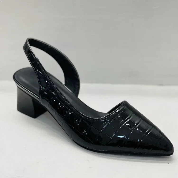 Womens Pointed Toes Pumps Mid Chunky Heels Slingback Sandals Shoes Summer Vintage Woman Lady Female Slippers 260313