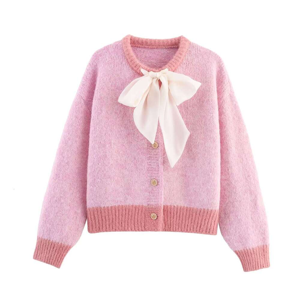 DHEssentials Ins Style 2025 New Fashionable Elegant Women's Bowknot Decorated Knitted Cardigan