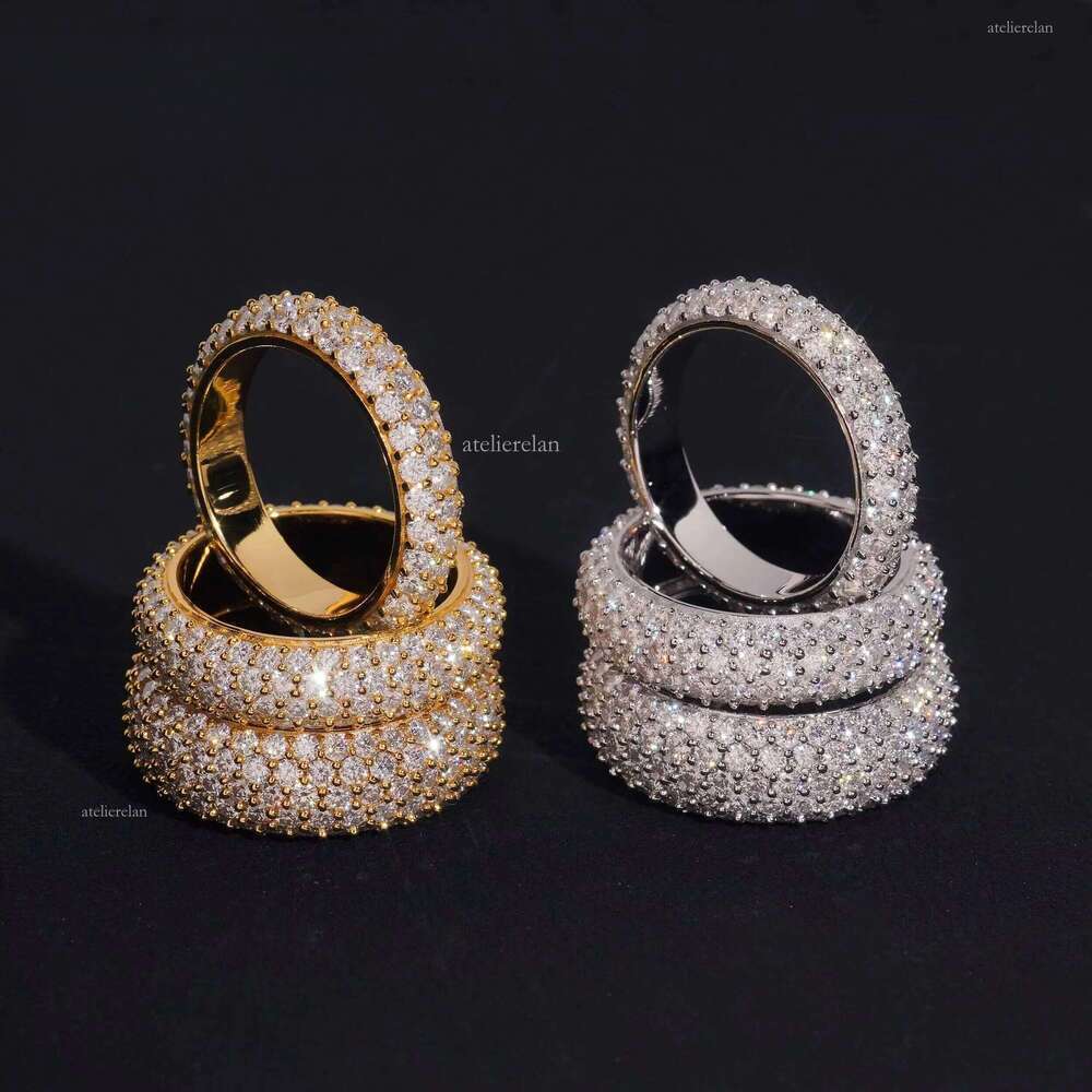 Fully Iced Out 3 to 5 Rows Rings Men Women Hip Hop Jewelry Custom Moissanite Ring Engagement Wedding Daily Wear