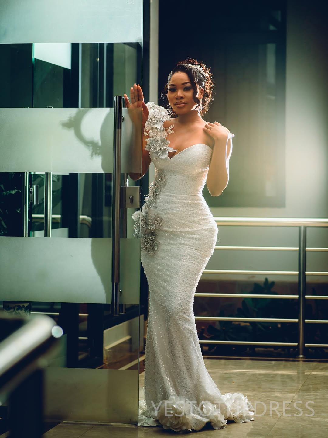 2025 Aso Ebi African Wedding Dress Bridal Gowns For Bride Mermaid One Shoulder Illusion Beaded Lace Pearls Ruffles Appliqued Lace Wedding Gowns For Bl