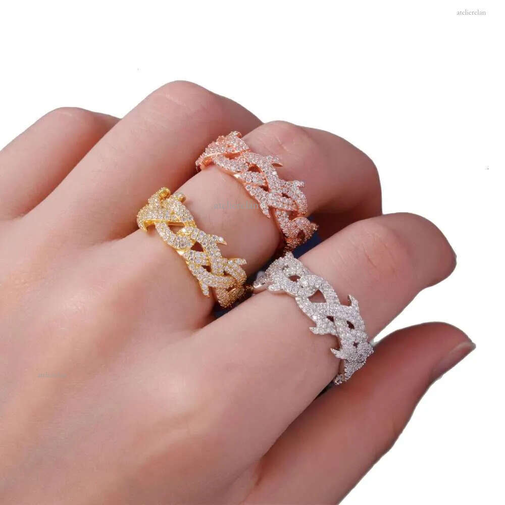 Spiked Design Mossanite Fine Jewelry Sterling Sier s Hip Hop for Men Women VVS Moissanite Dia Cuban Ring