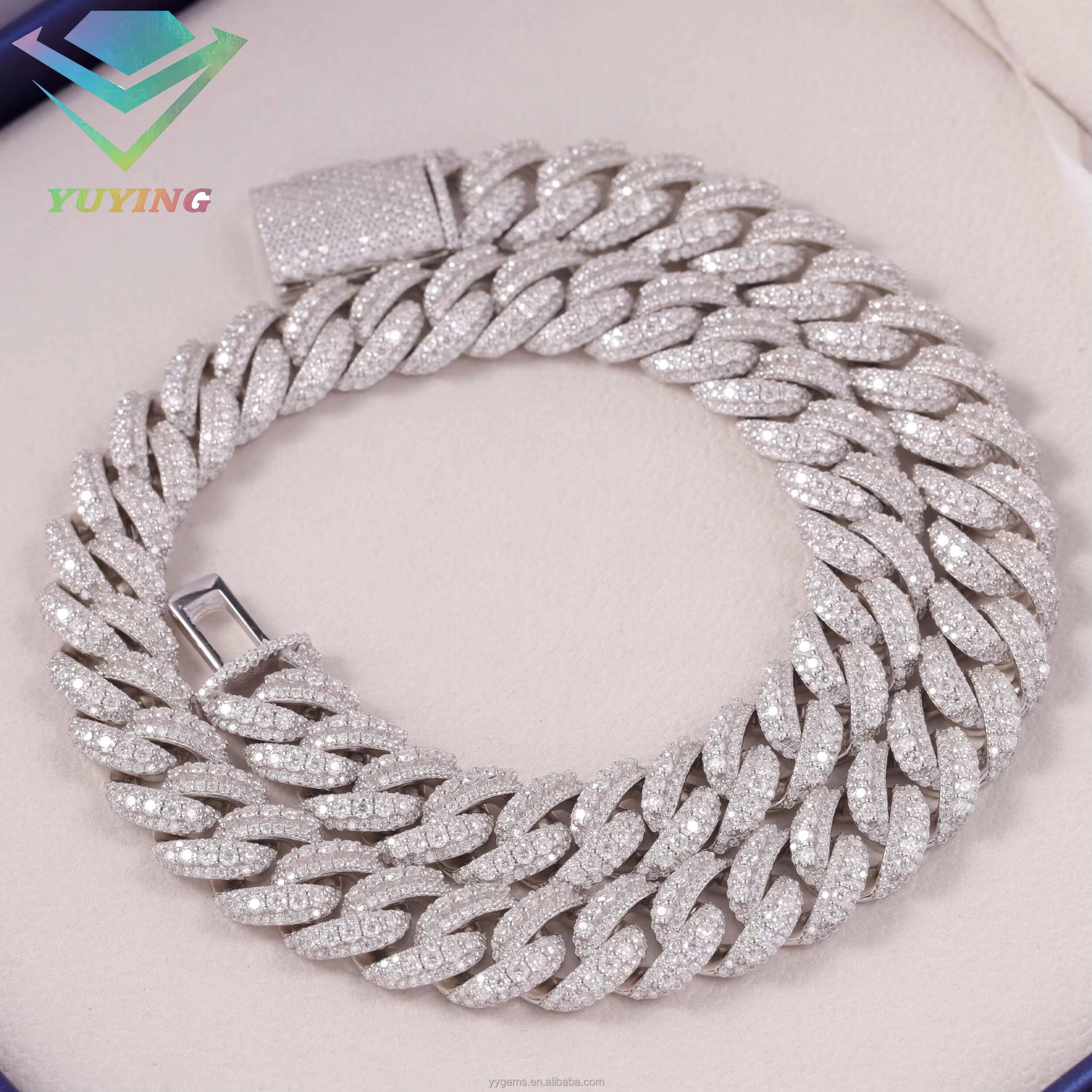 Miami Ice Out Necklace Solid 925 Silver with Moissanite Diamond 18k Gold Plated White Gold Cuban Link Hand Made Chain