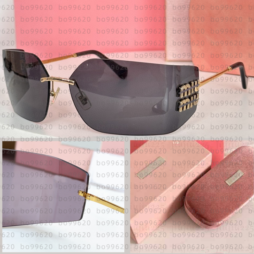 Luxury Sunglasses Women Muismuis Sunglasses Rimless Curved Glasses Y2K Style Metal Sunglasses Letter Logo Men casquette sunglasses M54YS