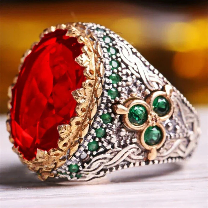 Inlaid Red Emerald Mens Ring Turkey Retro Domineering Personality To Attend The Banquet Highquality Jewelry 250909