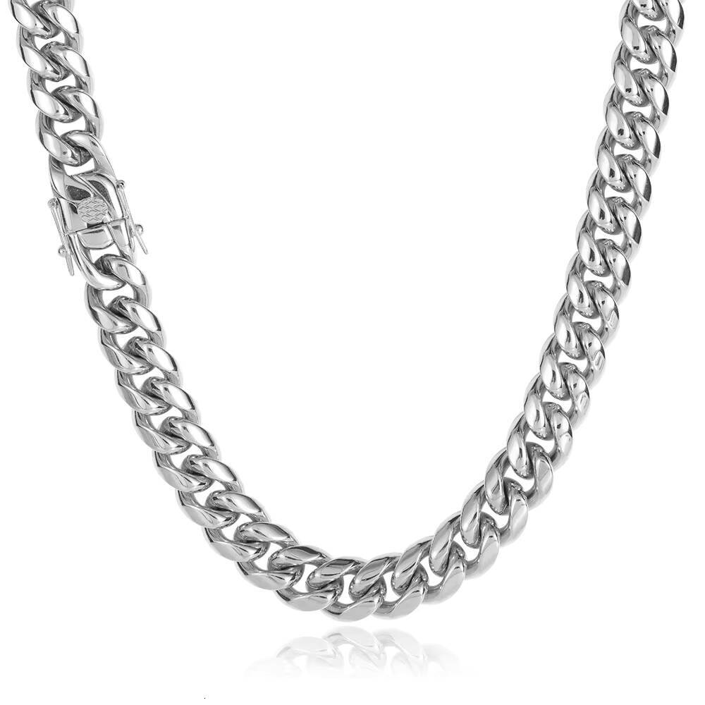 NUOYA High Polish 10mm Stainless Steel Cuban Link Chain Silver Hip Hop Necklace for Men and Women Fine Jewelry