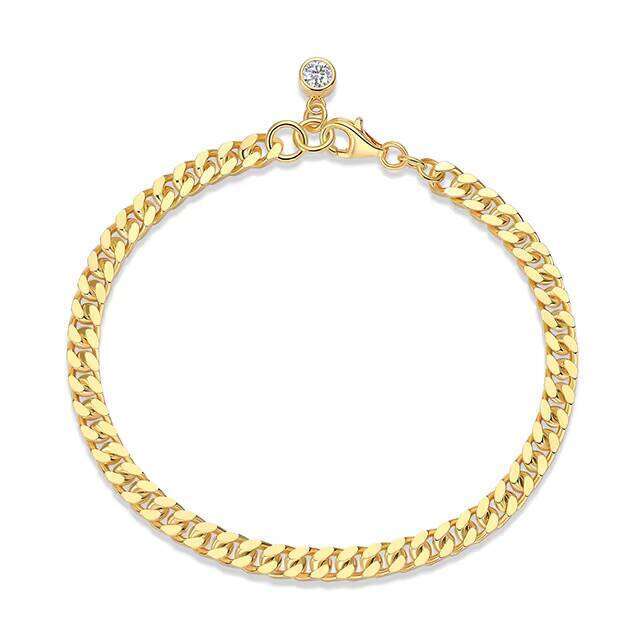 High Quality Sterling Sier Fashion Fine Jewelry Gold Plated Figaro Link Hand Chain Chunky Moissanite Bracelet