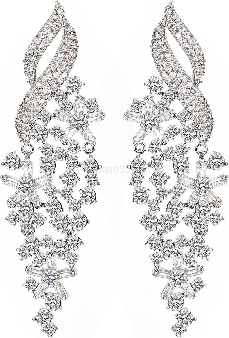 Gemstone Drop Dangle Earrings Rhinestone Cluster Earrings Luxury Bridal Flower Fashion Jewelry 18K Gold Plated 925 Sterling Silver Posts Sparkly Eveni