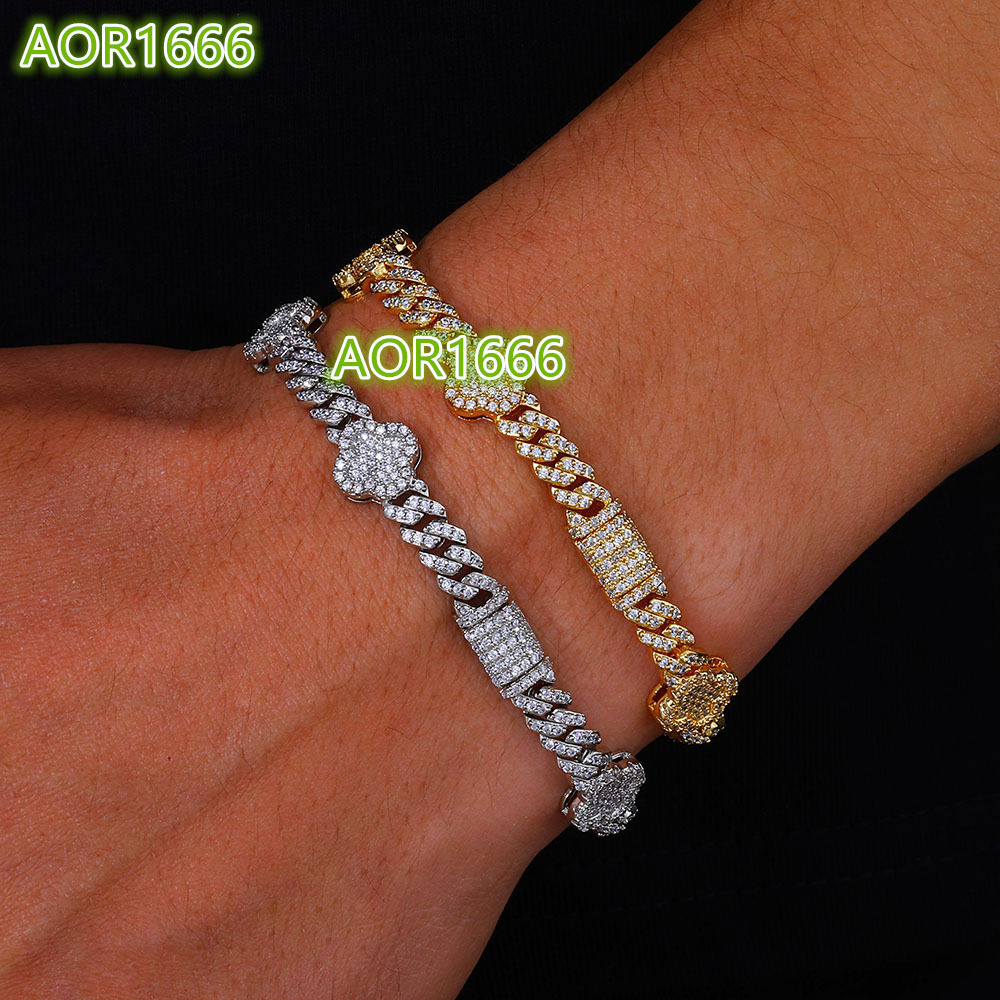 Fine Jewelry S925 Silver VVS D Colour Moissanite Bracelet Iced Out Four Leaf Clover Cuban Link Chain Hip Hop Men Bracelet