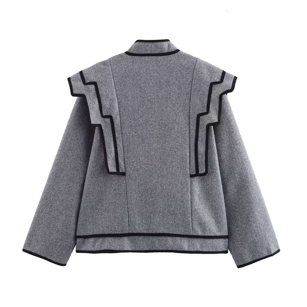 DHEssentials 2025 Fashion Loose Long Sleeve Round Neck Color Block Little Chanel Style Short Jacket