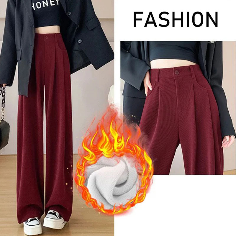 Winter Girls Snow Warm Casual Long Pants Lady Korean High Waist Fleece Trousers Women Classic Daily Plush Thermal 250911