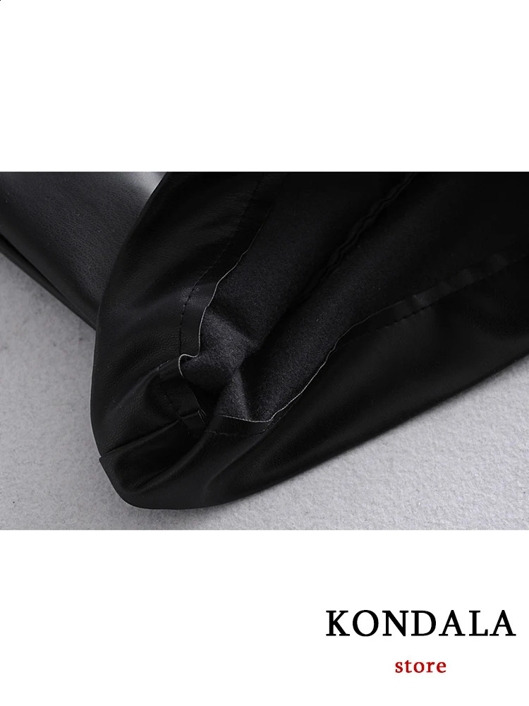 KONDALA 2024 Womens Shorts Vintage PU Leather High Waist Undefined Drapped Trousers Female Office Wear 250911