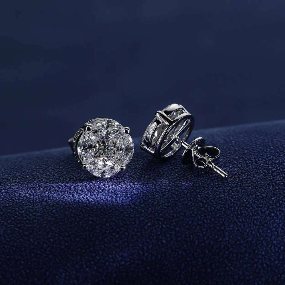 Marquise Cut Moissanite Dia Earring Stud Gold Plated Sier Jewelry