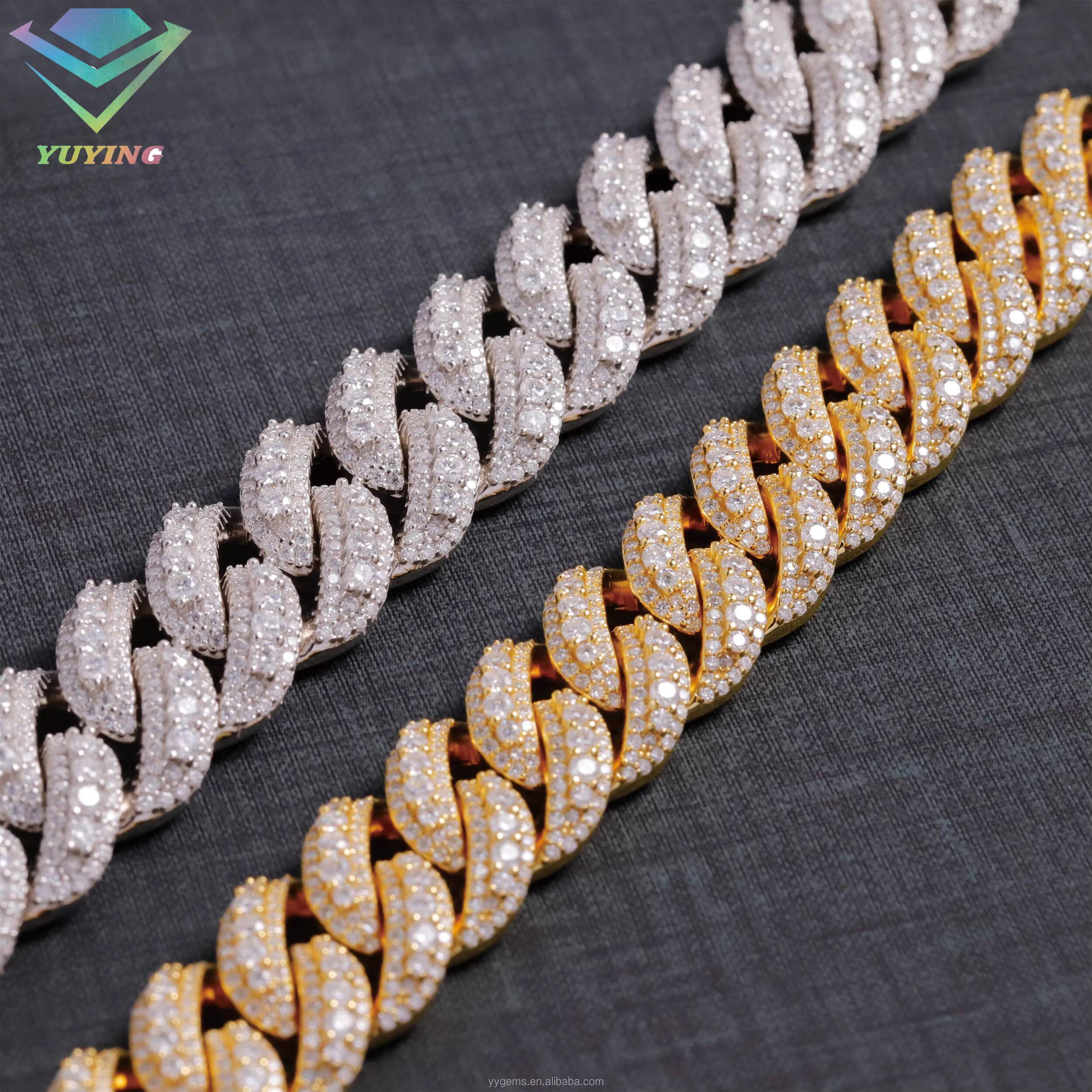 Miami Ice Out Necklace Solid 925 Silver with Moissanite Diamond 18k Gold Plated White Gold Cuban Link Hand Made Chain