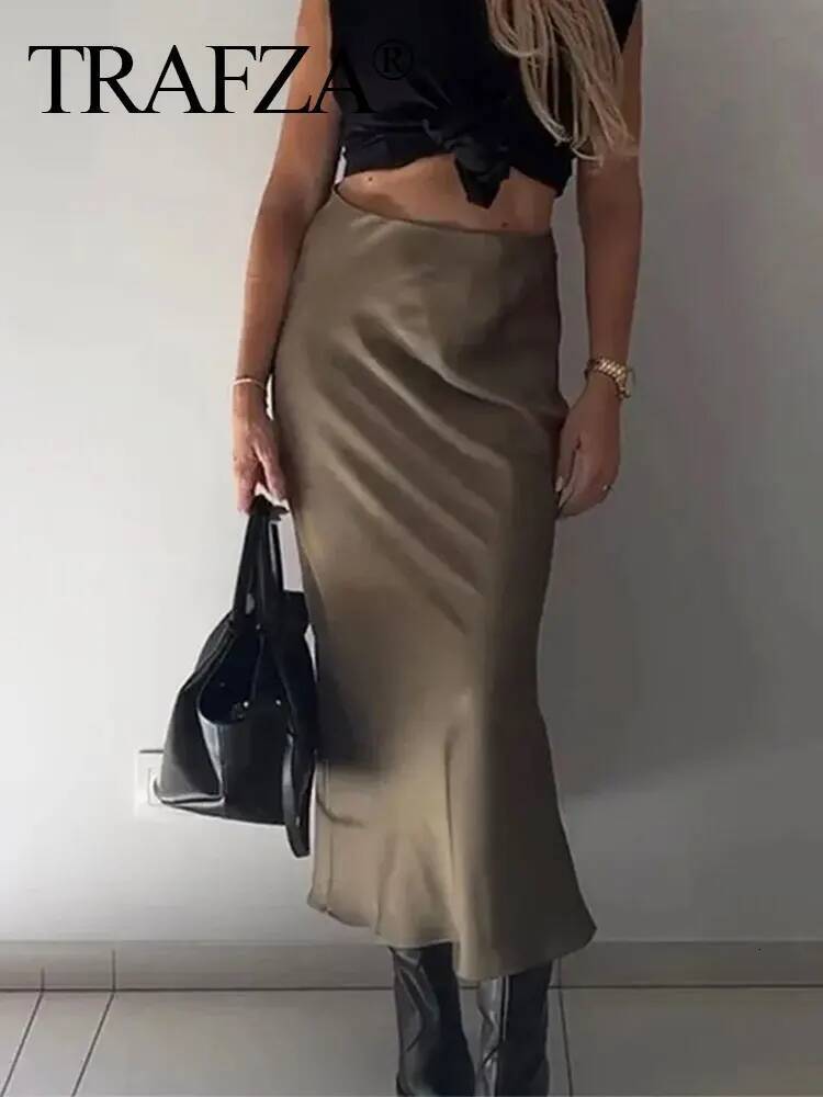 2024 Y2K Women Long Skirt Spring Elastic Waisted A-Line Casual Female Satin High Street Lady Skirts dongdumaoyi