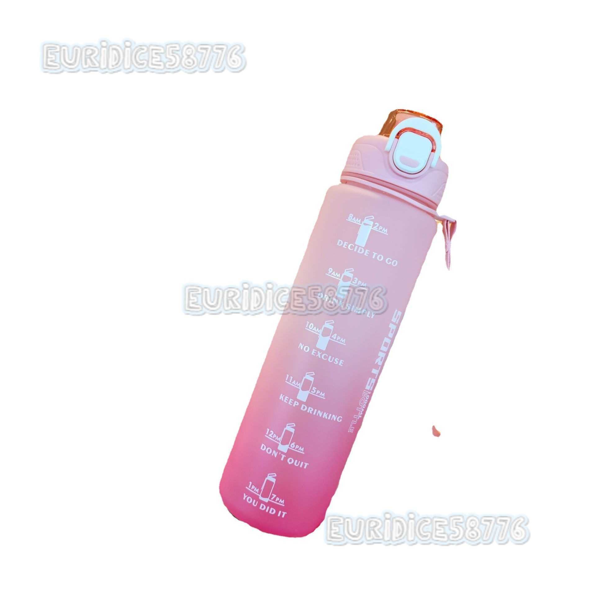 Plastic Water Cups 1000ml Direct Drinking Gradient Color Frosted Portable Strap Sports Fitness Water Bottle H250911