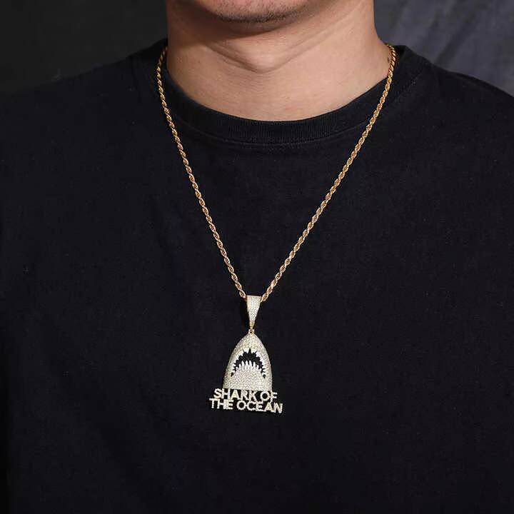 Custom Hip Hop Moissanite Shark Animal Pendant Iced Out 925 Silver Fashion Charm with VVS Stones and Enamel Color Finish