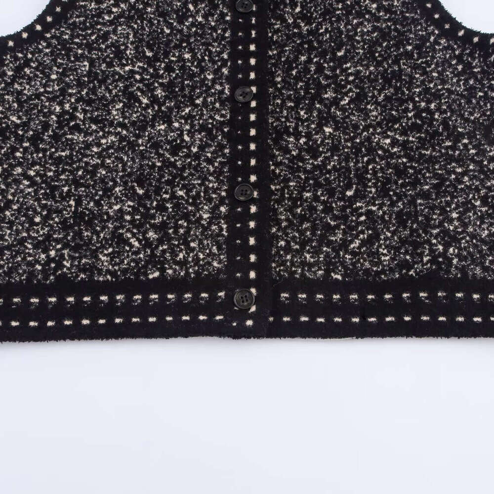 DHEssentials 2025 Autumn New Women's Fashion Color-Block Stitching Chanel Style Knitted Cardigan Vest