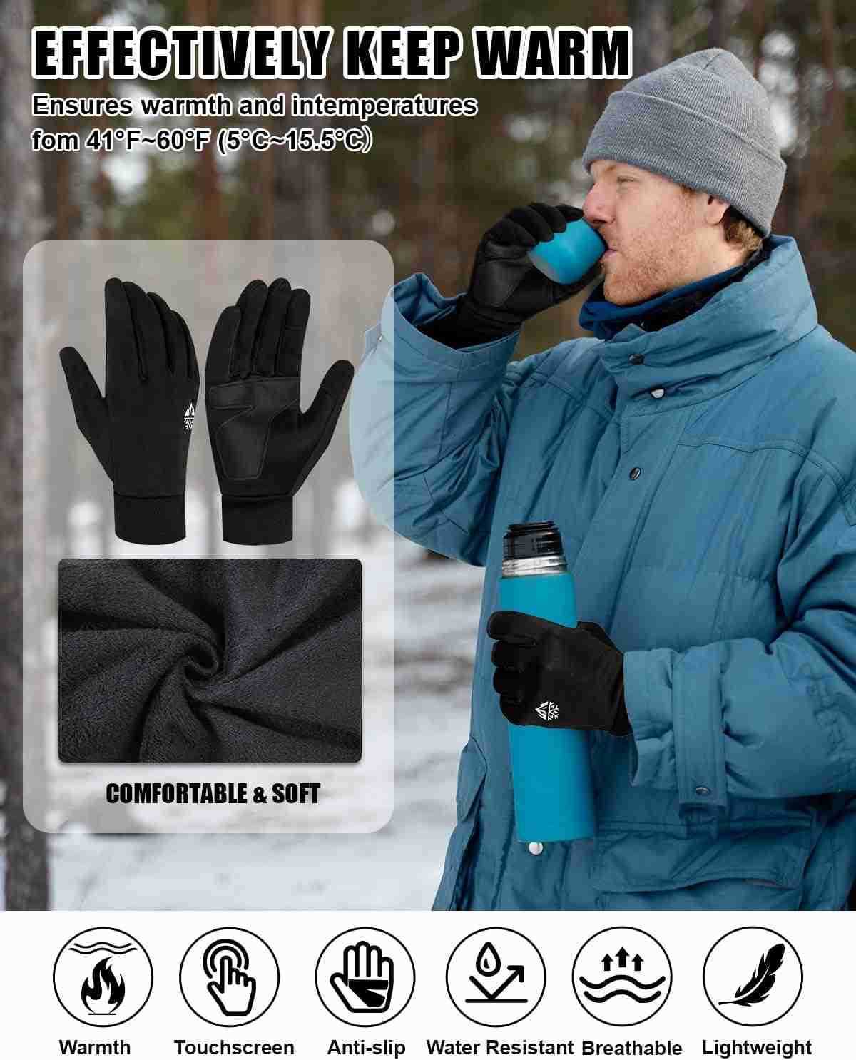Winter Gloves Men and Women MediumThick Gloves for Cold Weather with Thermal Plush Touchscreen Running Glove Adjustable Zippered Wrist for Walking The