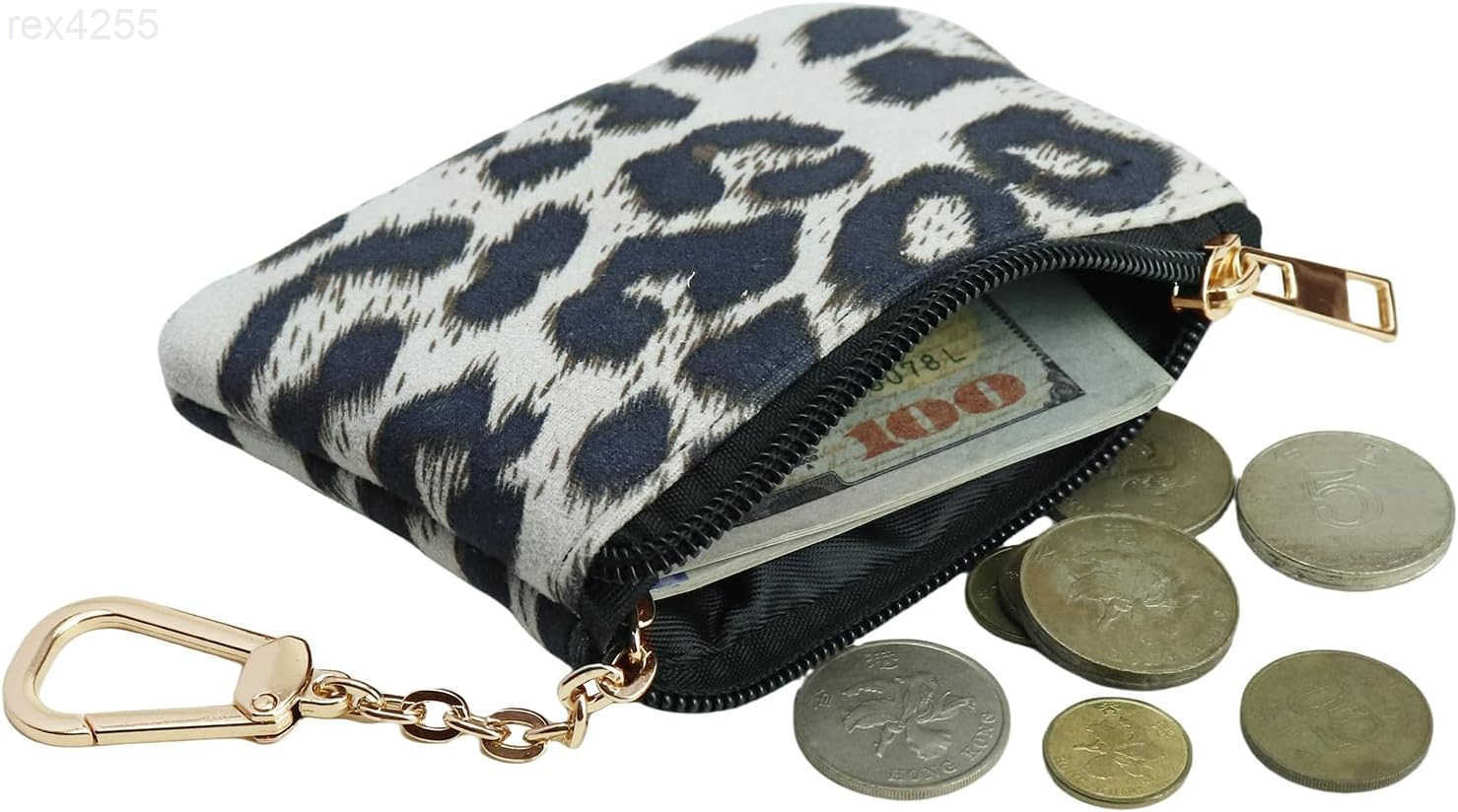 Coin Purse with Key Chain for Women Leopard Print Change Purse Card Holder Wallet Medium Size 4x15x1 inches BrownW250911