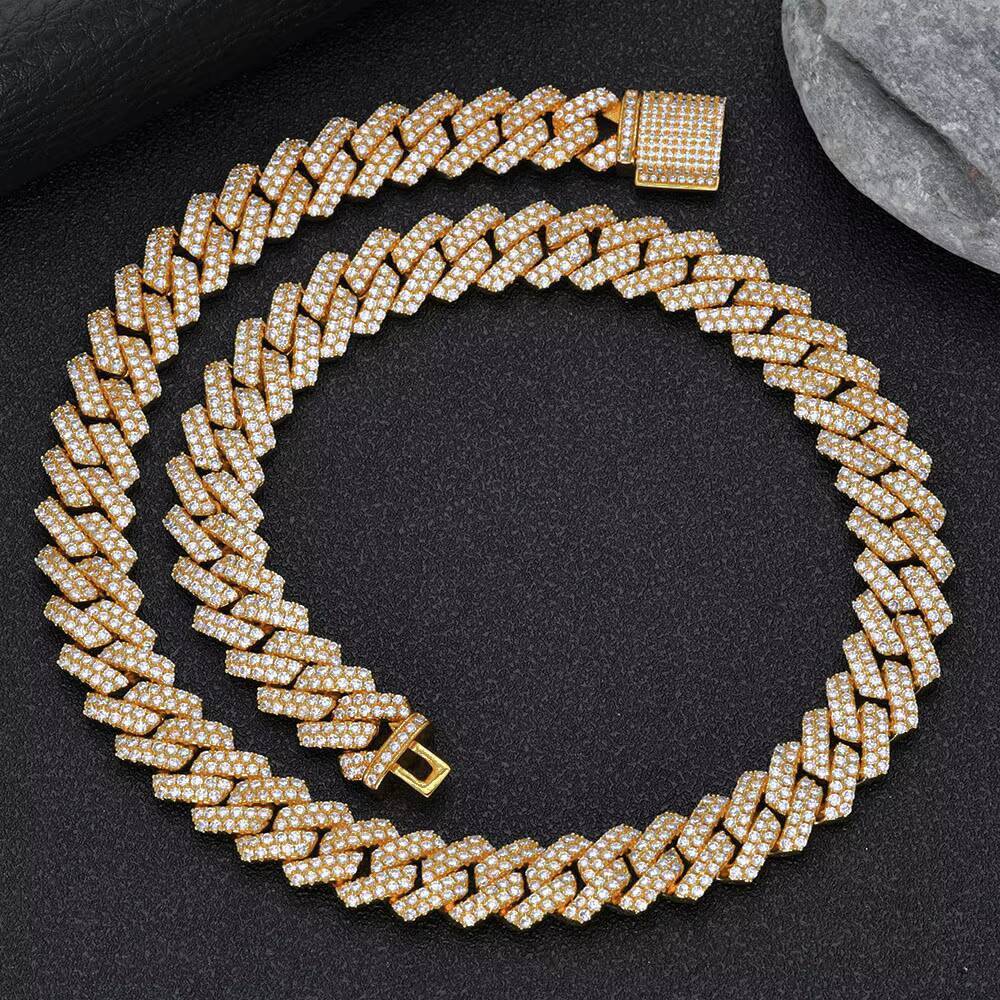 NUOYA 14mm 18K Gold Plated Iced Out Cuban Link Chain Necklace for Men Hip Hop Jewelry Customizable Diamond Cuban Chains