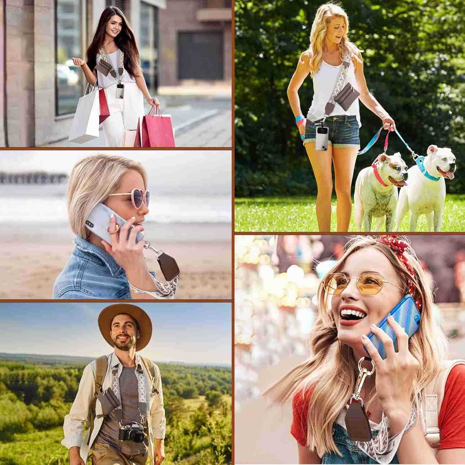 Clip and Go Strap for Phone with Wallet Crossbody Phone Strap with Zippered Wallet Adjustable Anti Theft Cellphone Lanyard for Women Cellphone Chain A